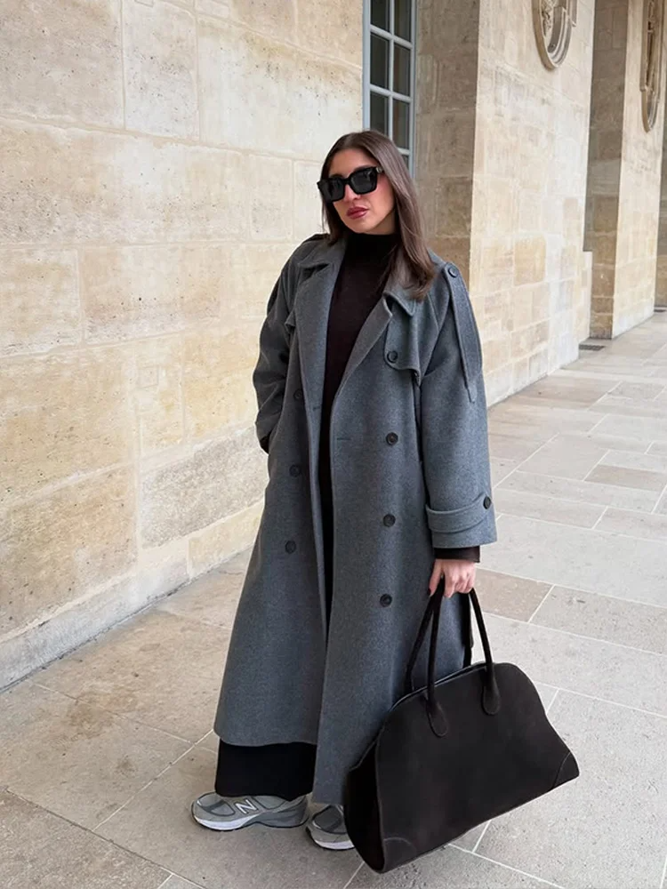 Abrigo Largo Mujer Lana Oversize Doble Botón