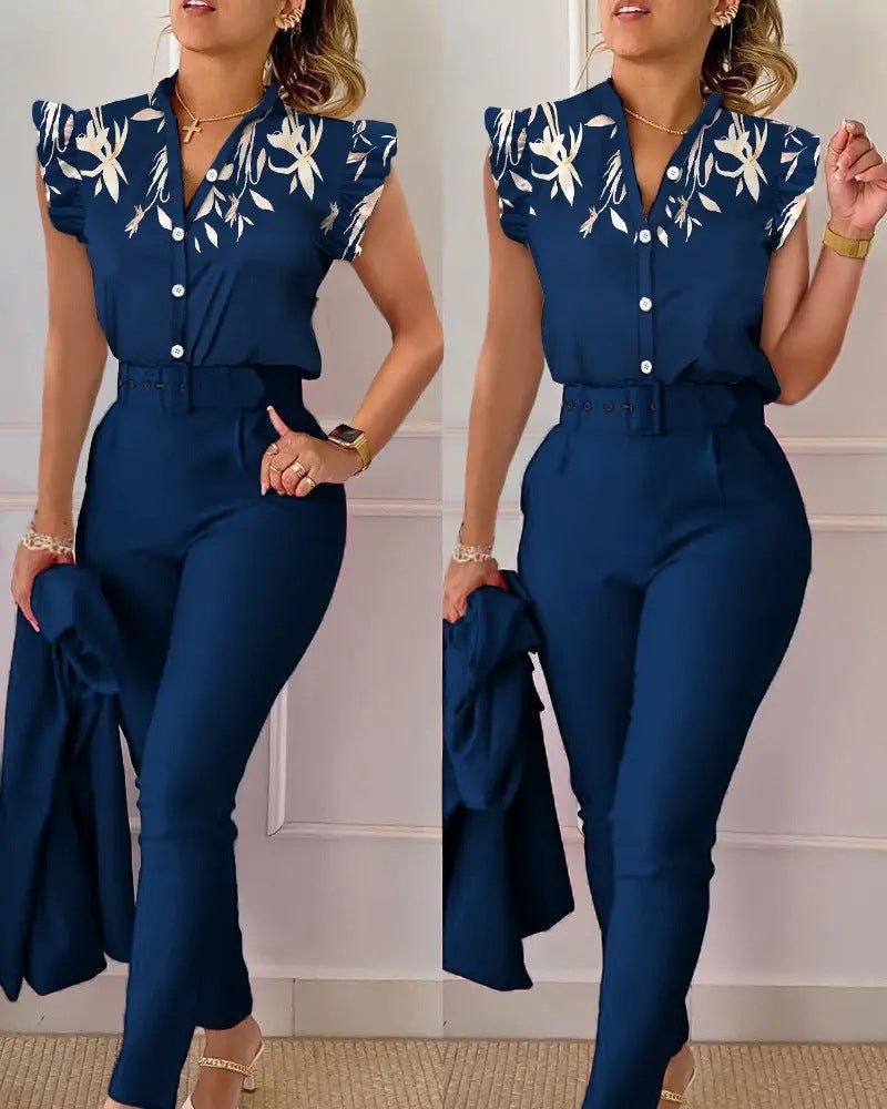Pantalón y Top de Mujer con Volantes Elegantes
