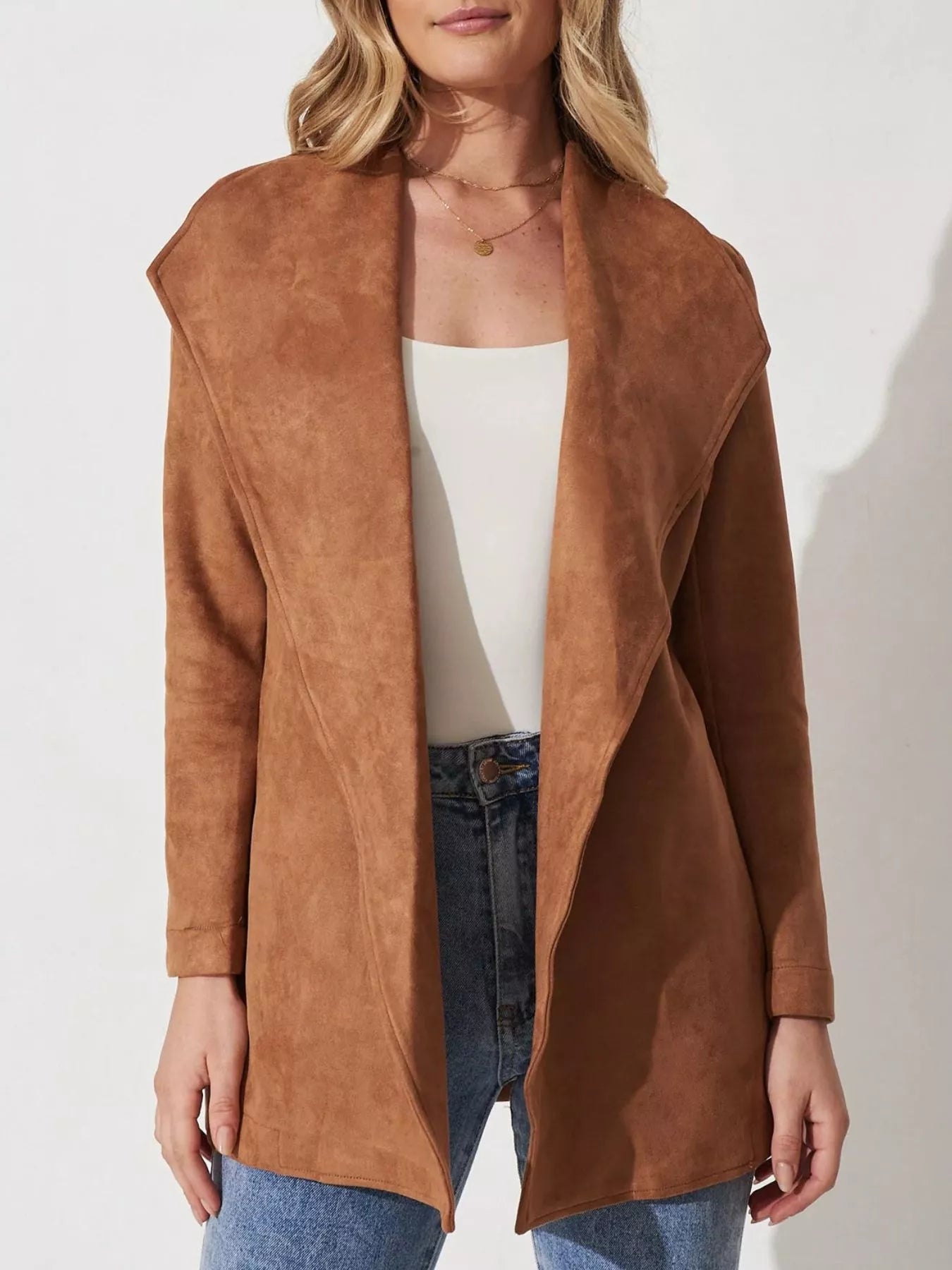 Chaqueta de ante elegante cuello ancho - Vestiria