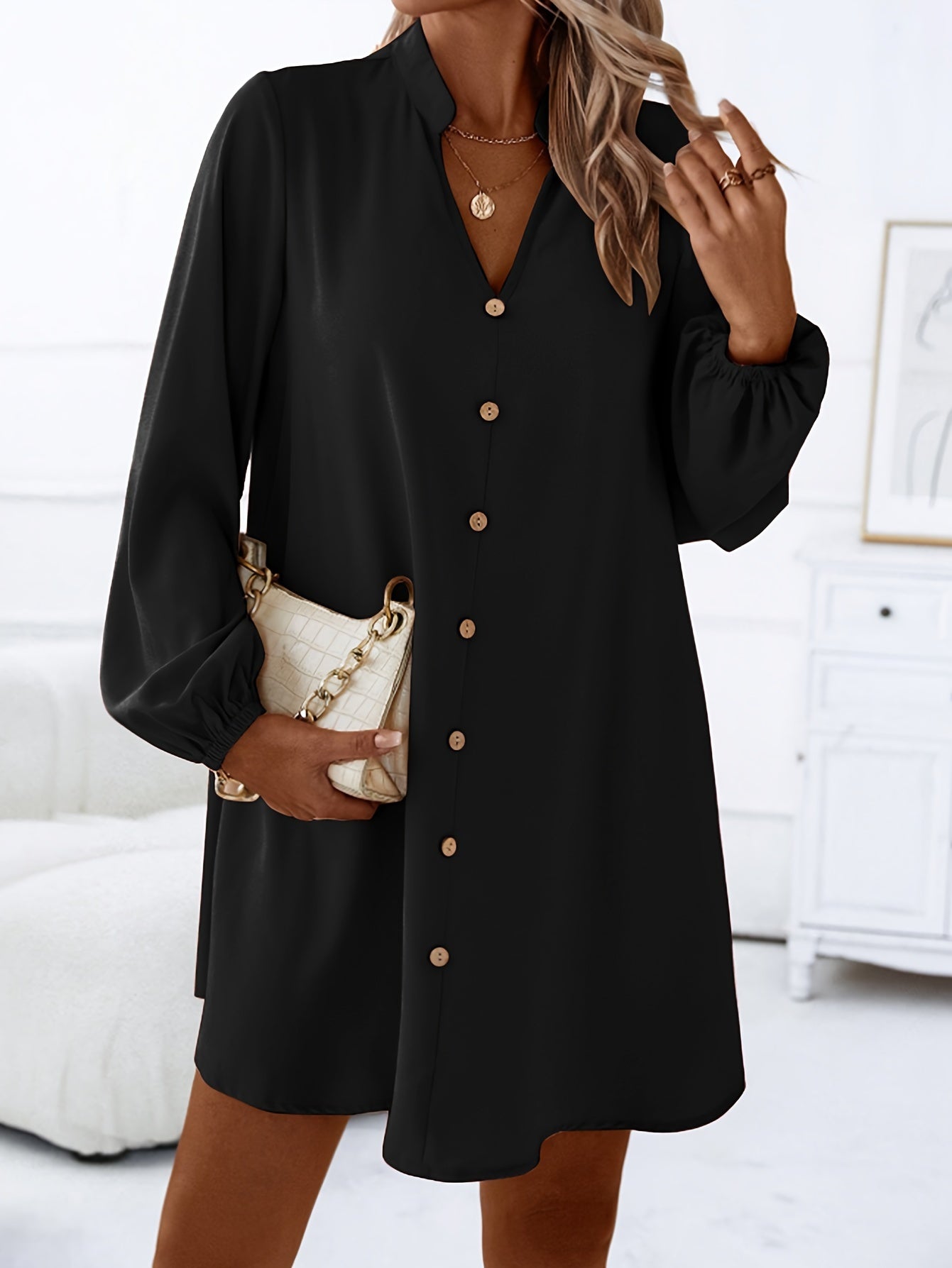 Vestido Casual Manga Larga Cuello V