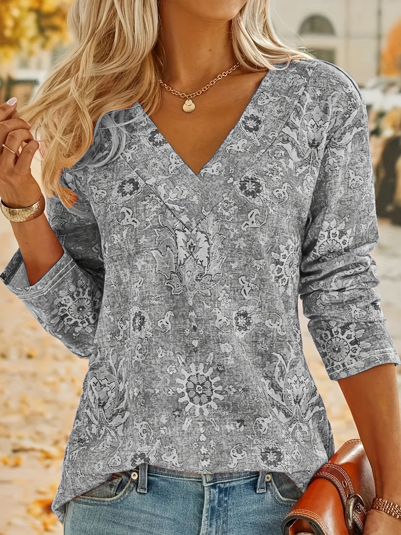 Blusa Boho Estampada Manga Larga Elegante