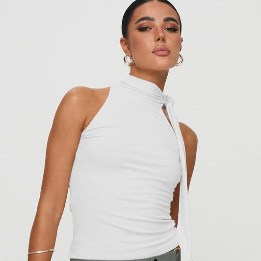 Top Mujer Cuello Alto Lazo Asimétrico Elegante