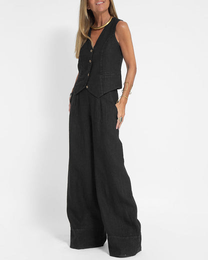 Conjunto Lino Elegante Pantalón Ancho