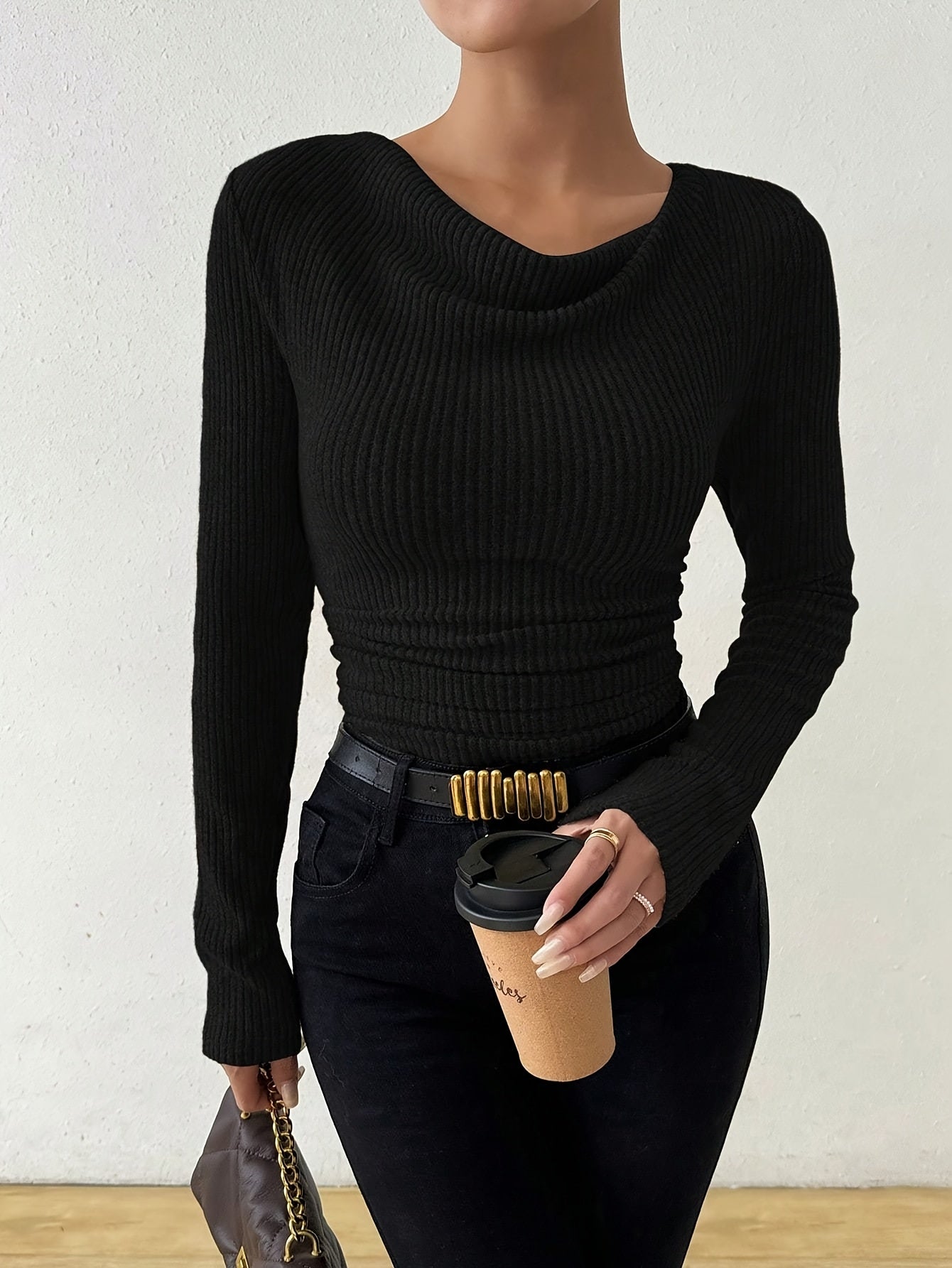 Top Mujer Acanalado Elegante Manga Larga - Vestiria