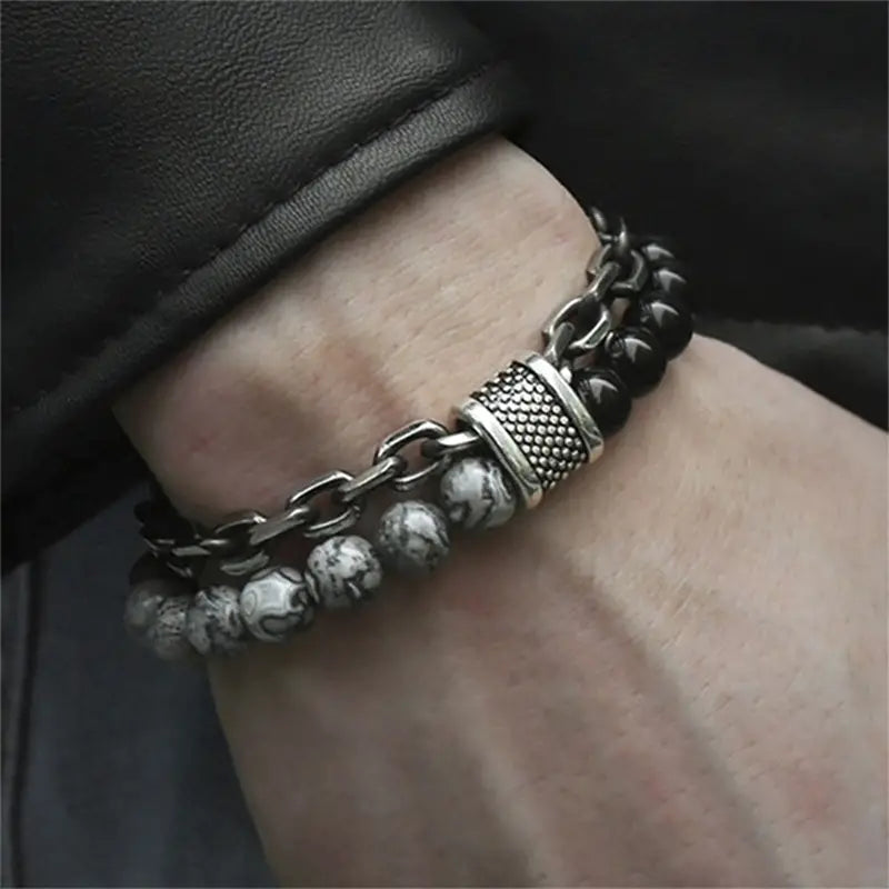 Pulsera Acero Pulido con Piedras Tigre - Vestiria