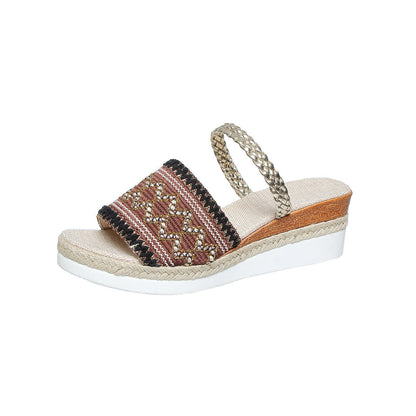 Sandalias de Cuña de Verano con Diseño de Ondas Coloridas Mujer