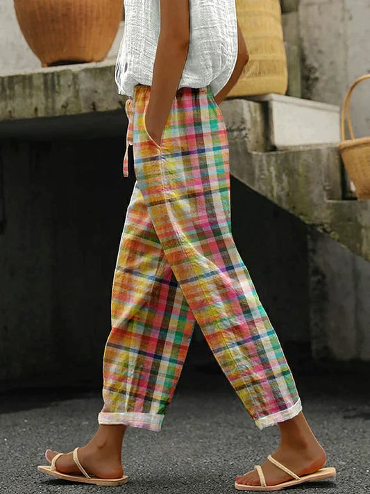 Pantalón Mujer Cuadros Estilo Clásico - Vestiria