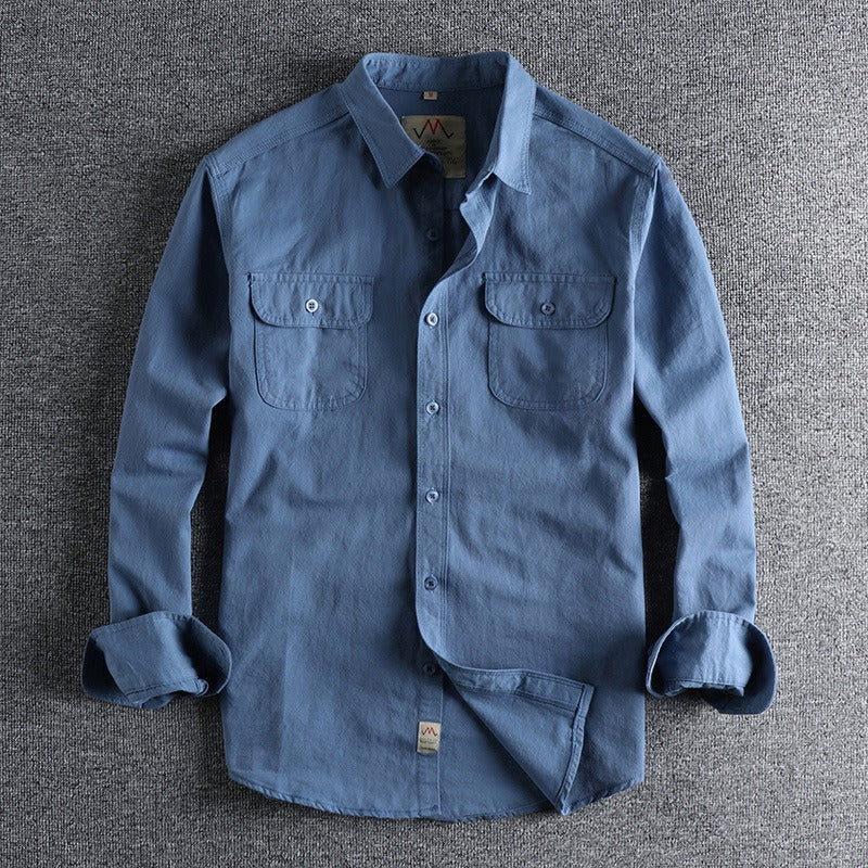 Camisa hombre cómoda cuello redondo con bolsillos - Vestiria