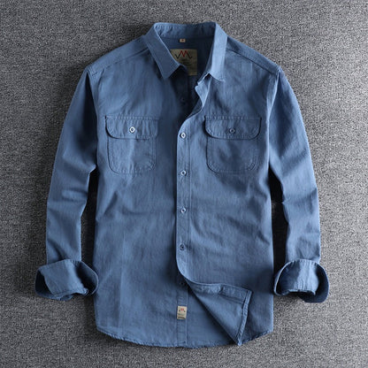 Camisa hombre cómoda cuello redondo con bolsillos - Vestiria
