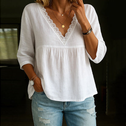 Blusa de Encaje Elegante con Manga Corta