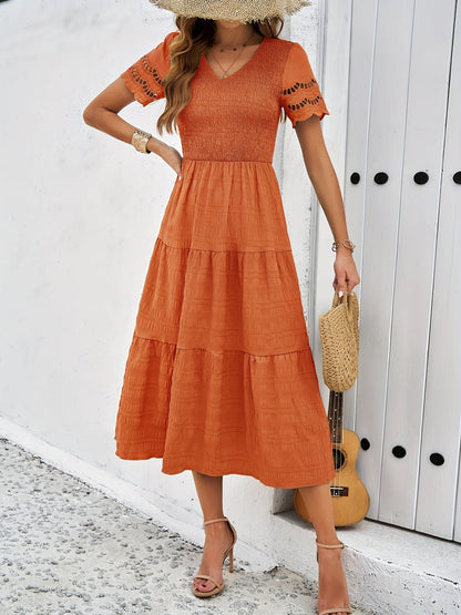 Vestido de Encaje Largo Elegante Mangas Cortas