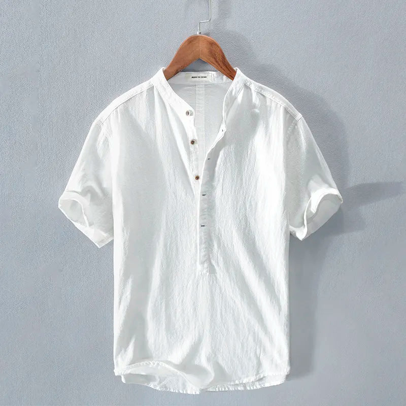 Camisa Hombre Algodón Lino Casual Botones
