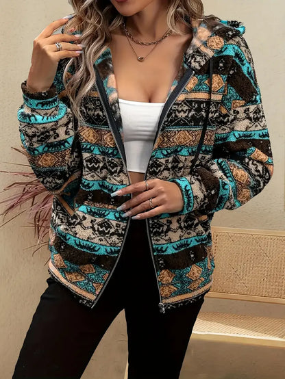 Chaqueta Felpa Mujer Capucha Cálida