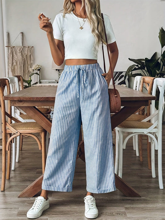 Pantalón a rayas cómodo elástico - Vestiria