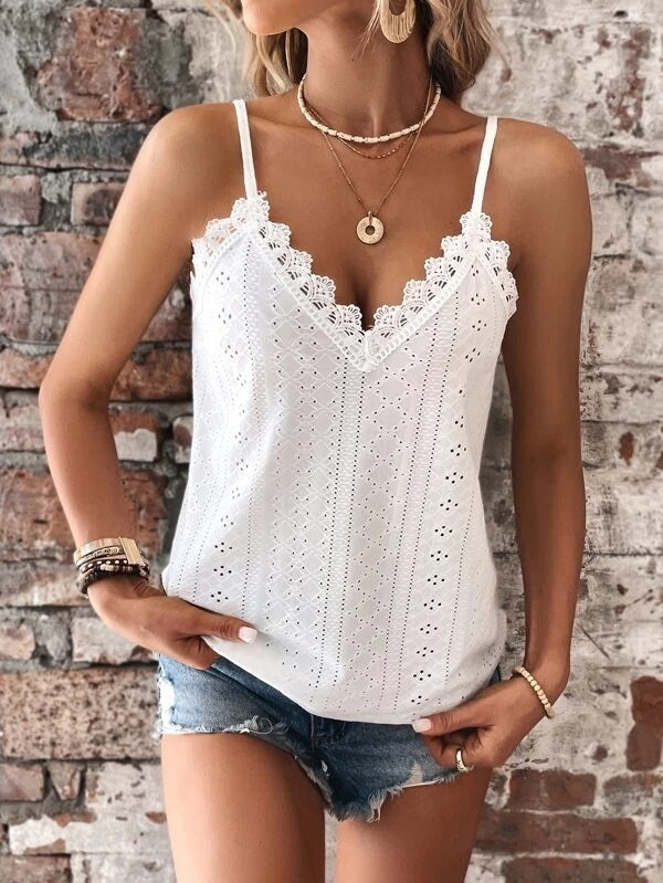 Camisa Mujer Cuello V Encaje Elegante
