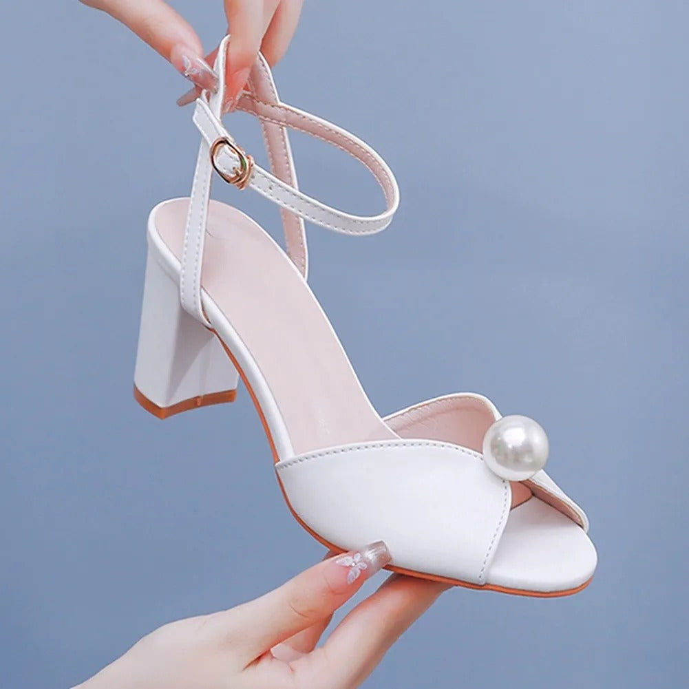 Sandalias Tacón Alto Mujer Diseño Perla Elegante