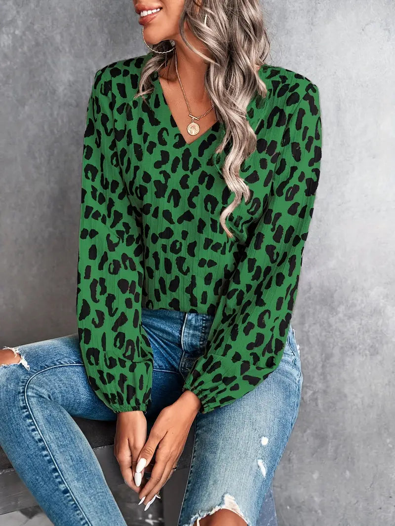 Blusa de manga larga leopardo elegante