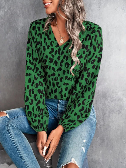 Blusa de manga larga leopardo elegante