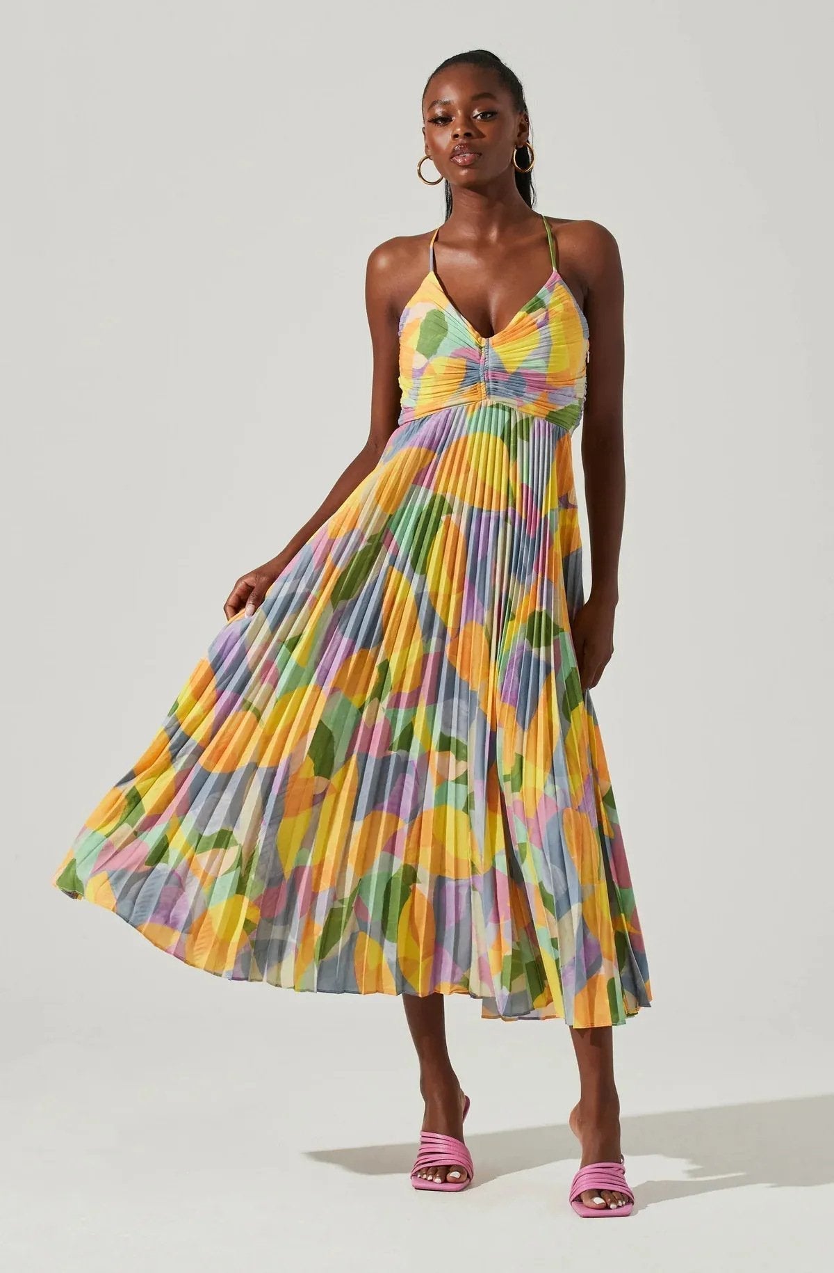 Vestido Plisado Estampado con Lazo - Vestiria