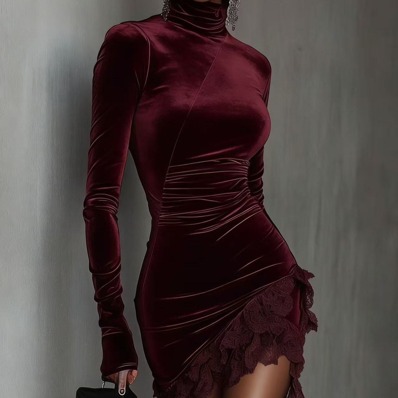 Vestido Mujer Terciopelo Elegante Asimétrico