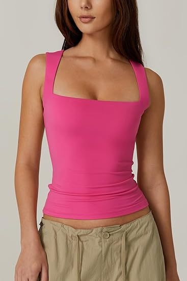 Top Mujer Cuello Cuadrado Elástico Sin Mangas
