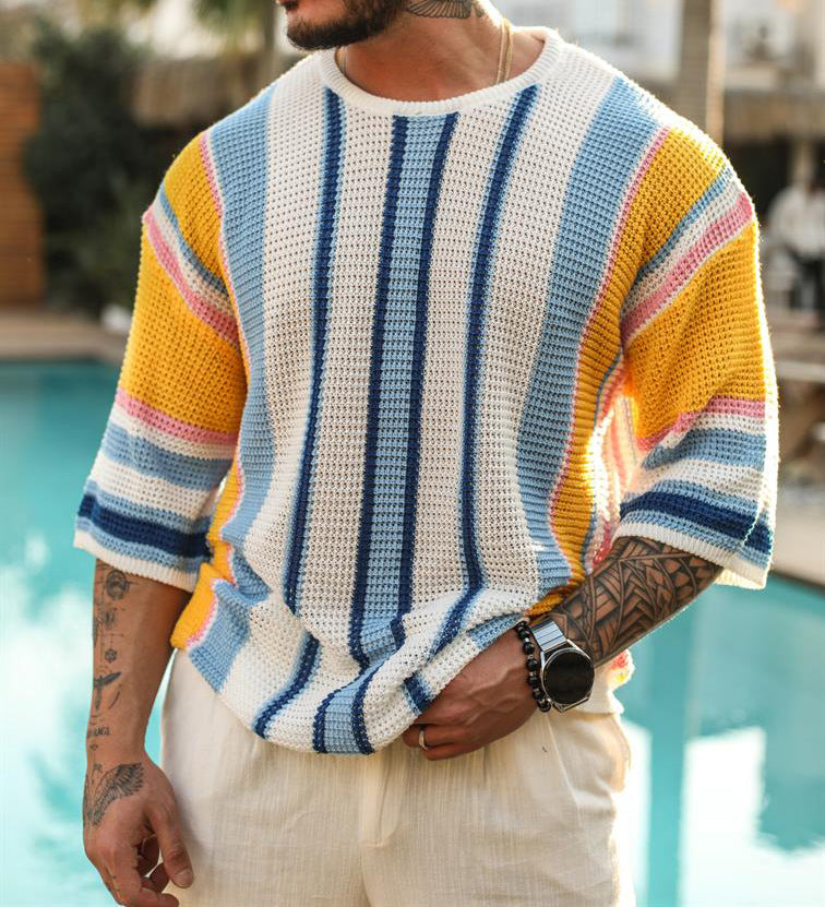 Camiseta Hombre Estilo Playero Rayas Coloridas