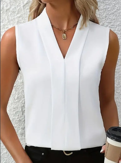 Blusa Mujer Escote V Elegante Sin Mangas