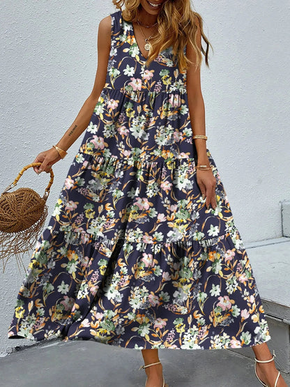 Vestido Floral Sin Mangas Estilo Boho