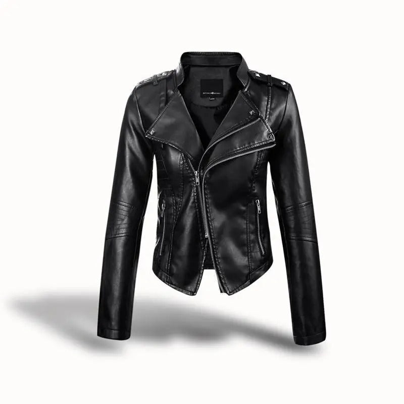 Chaqueta Mujer Cuero Ajustada Estilo Rock