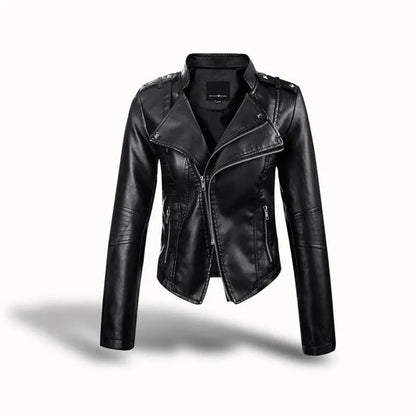 Chaqueta Mujer Cuero Ajustada Estilo Rock