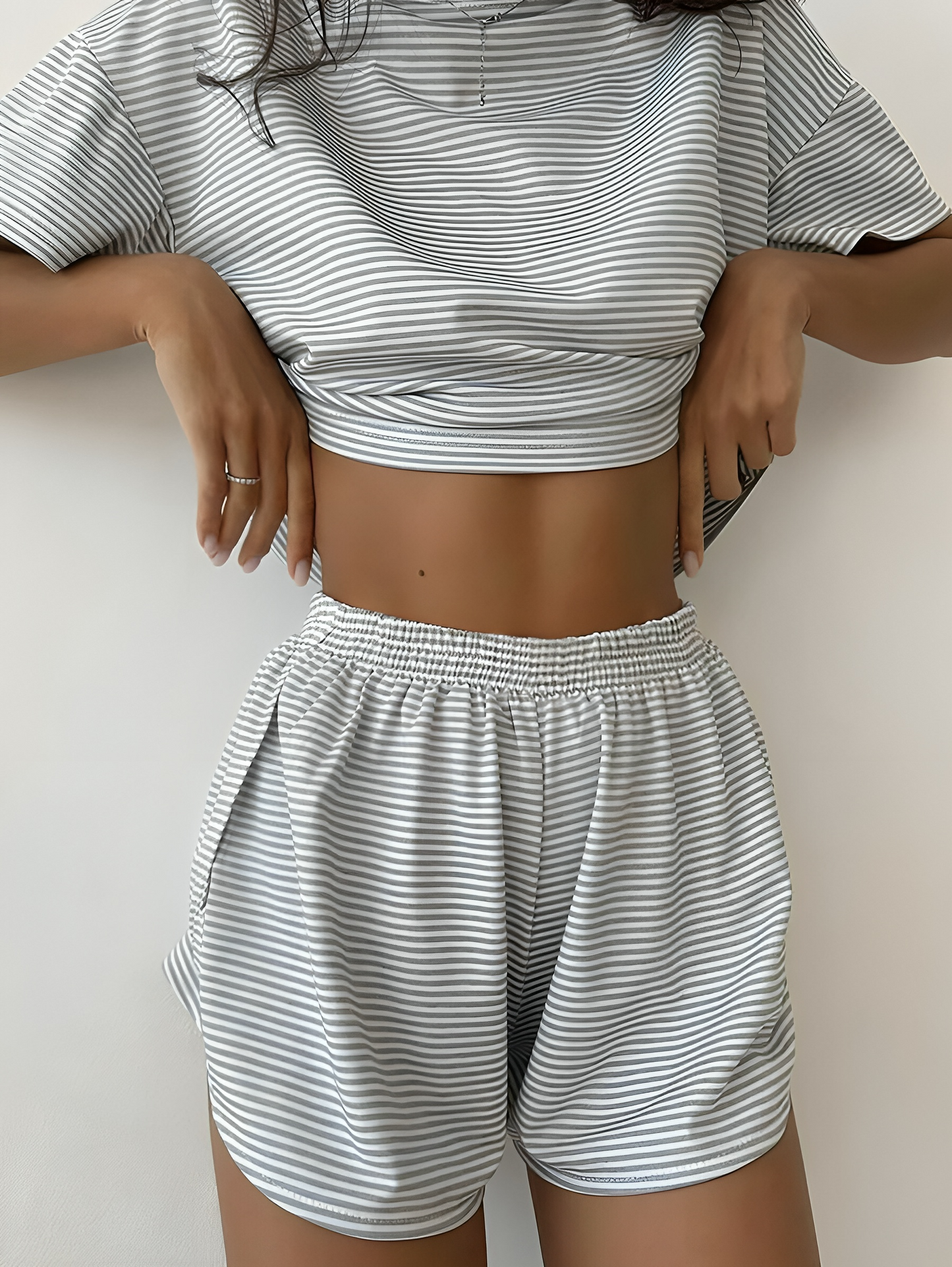 Pantalones y Top Rayas Cómodos Mujer