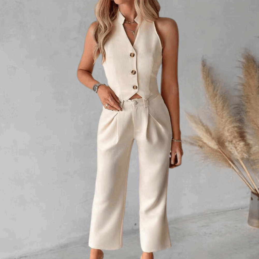 Traje sin mangas elegante pantalón ancho - Vestiria