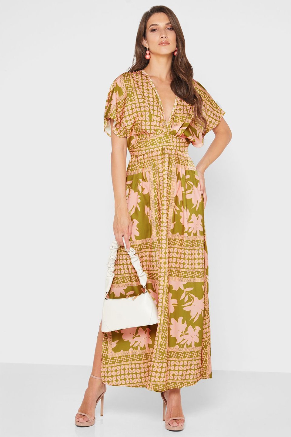 Vestido Fiesta Estampado Escote V - Vestiria