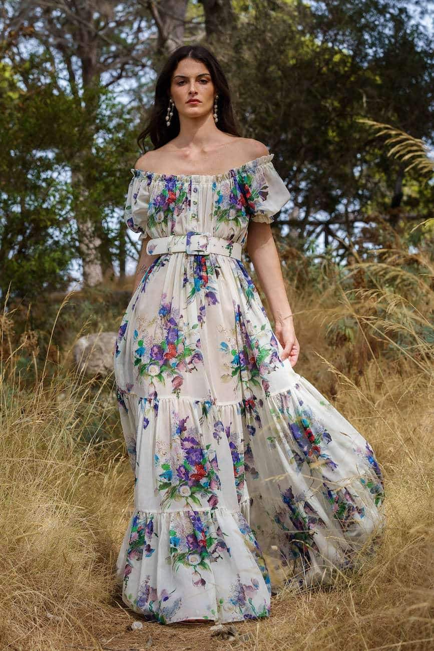 Vestido Estampado Verano Hombros Descubiertos