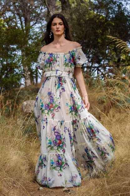 Vestido Estampado Verano Hombros Descubiertos