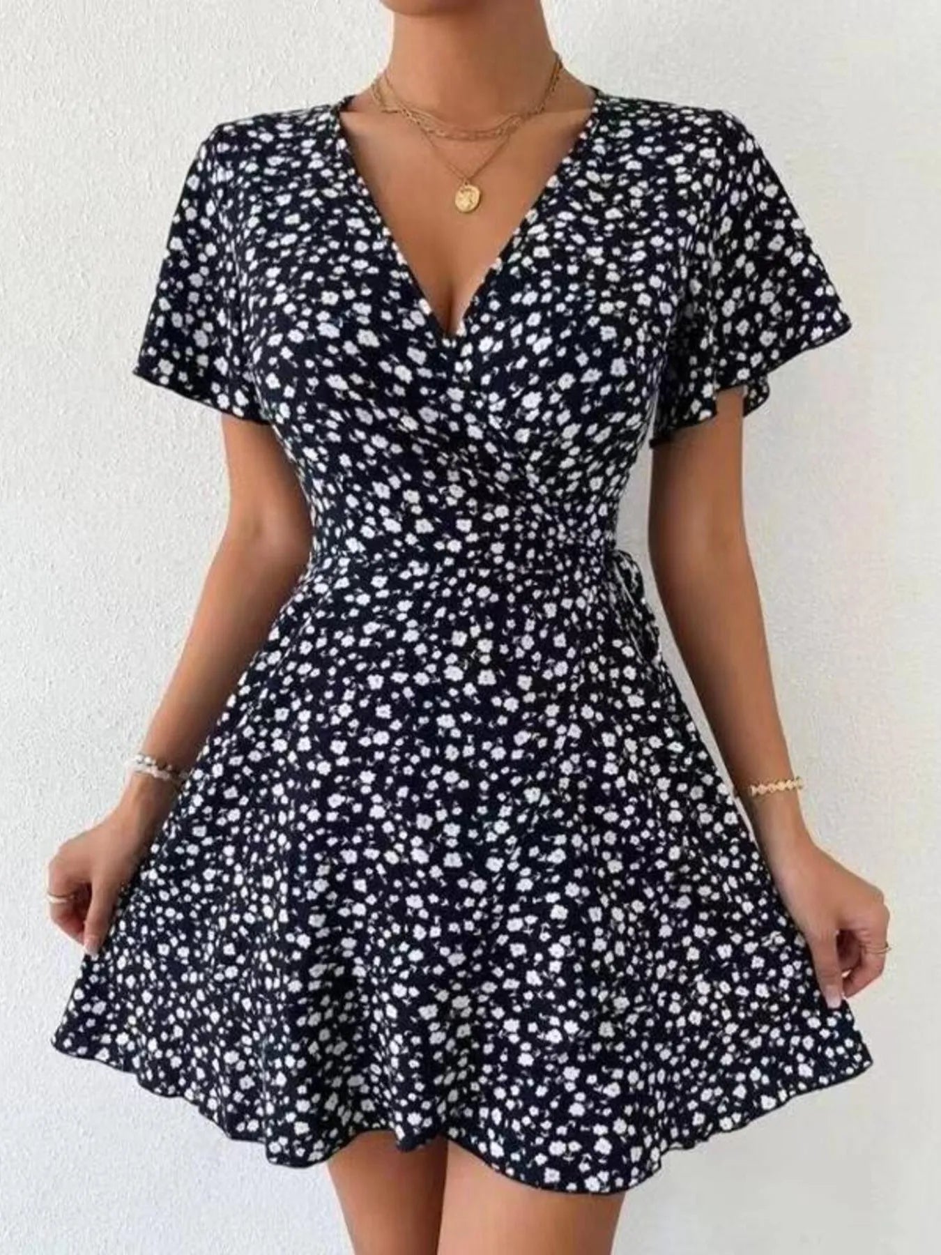 Vestido Floral Verano Corto Escote V