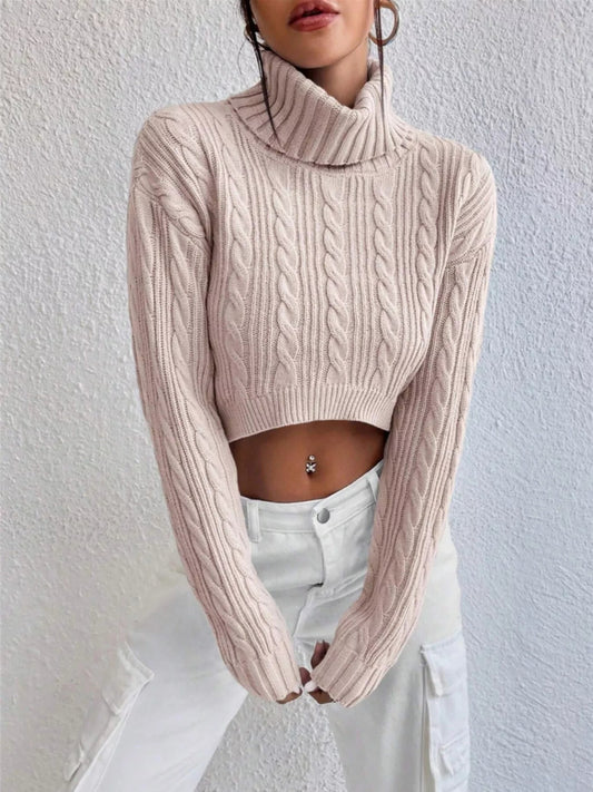 Jersey Cuello Alto Tejido Trenzado Mujer - Vestiria