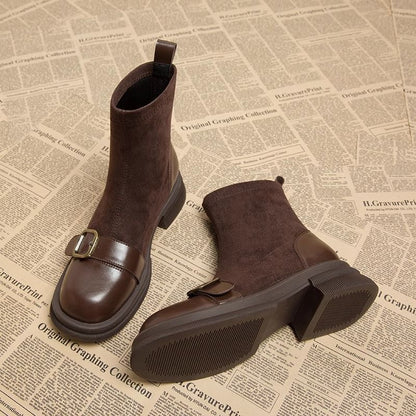 Botas Mujer Tacón Bajo Ajustadas con Hebilla