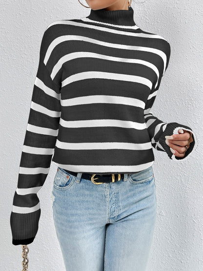 Sudadera cuello alto a rayas deportiva
