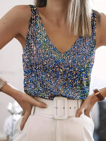 Top Lentejuelas Elegante Sin Mangas
