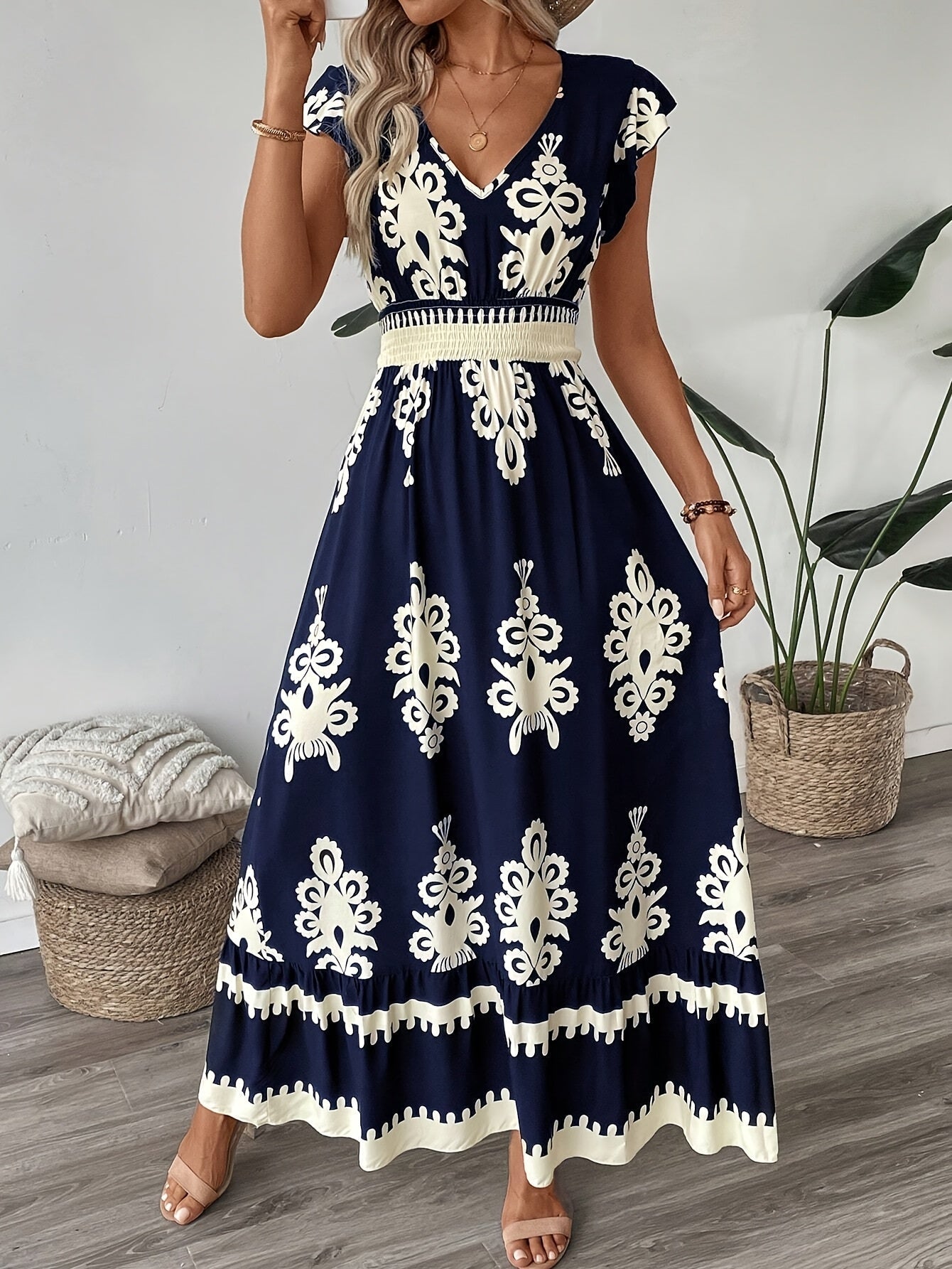 Vestido Boho Chic Estampado Floral con Manga Larga