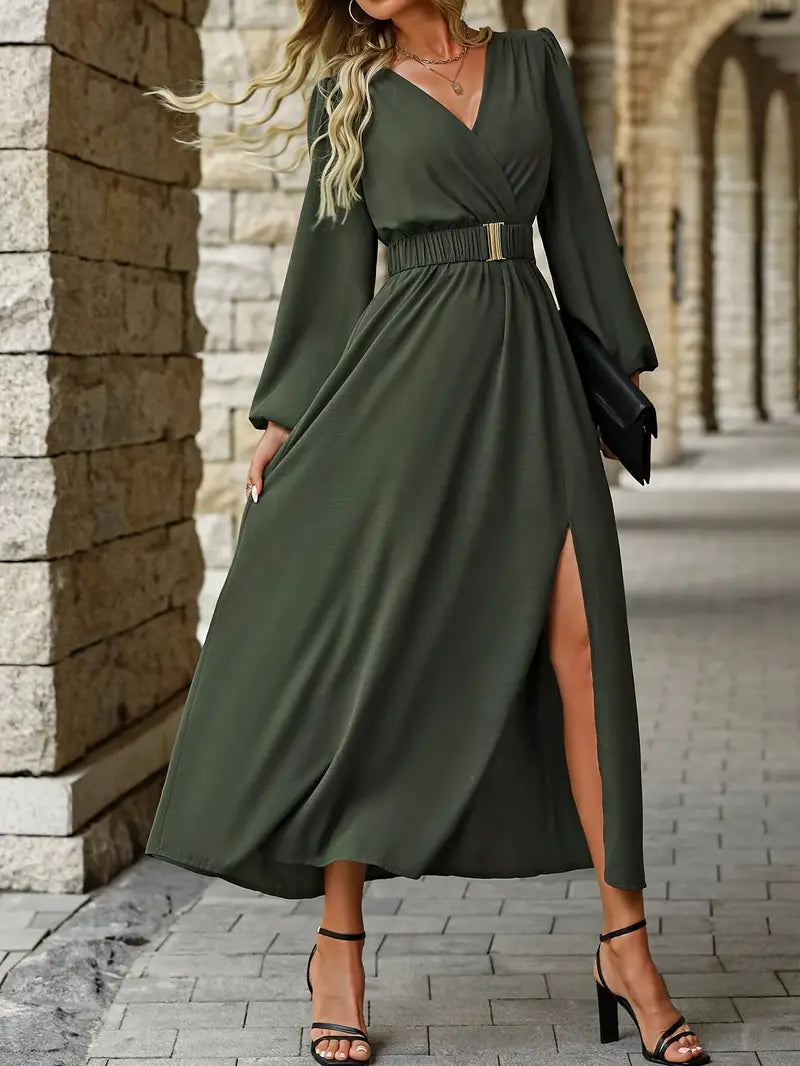 Vestido de Fiesta Escote Pico Manga Larga - Vestiria