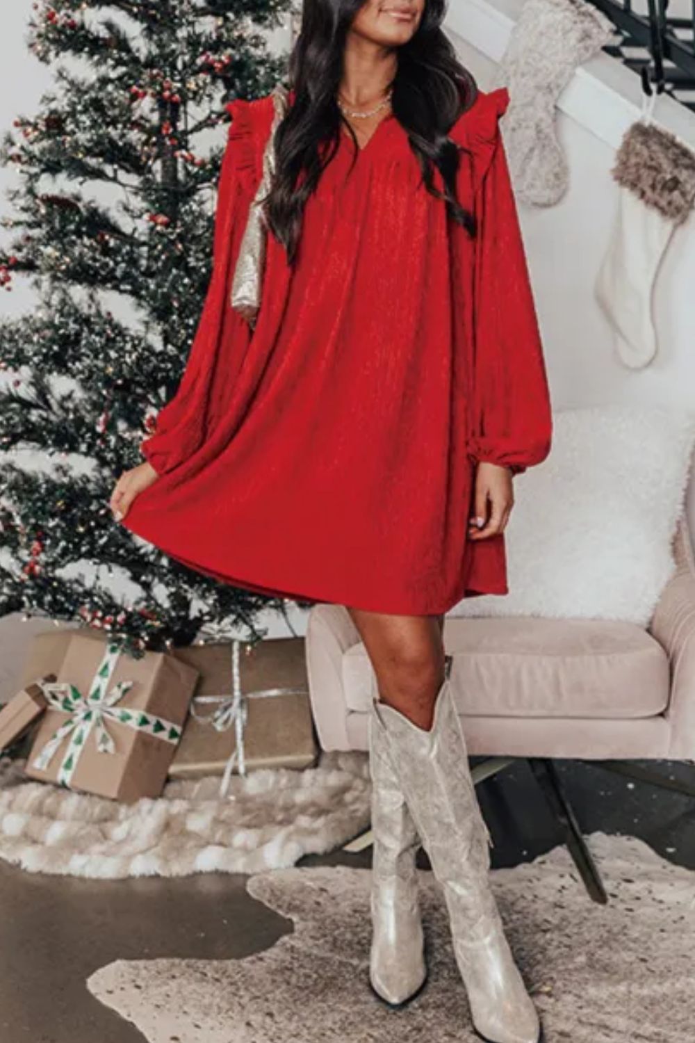 Vestido Elegante Manga Larga con Encajes - Vestiria