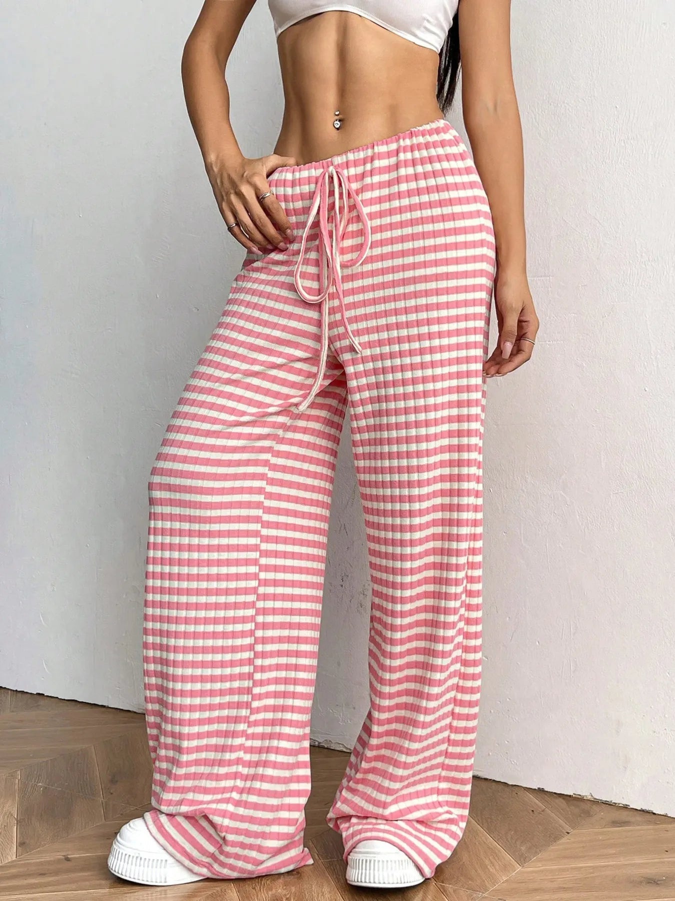 Pantalones Rayados Cómodos con Cinturón