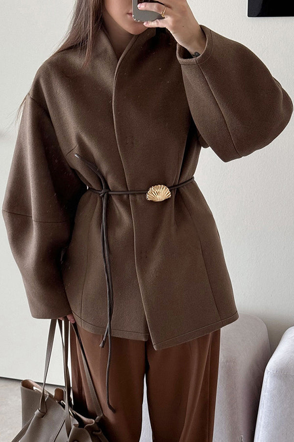 Chaquetón Mujer Lana Cinturón Delgado Elegante - Vestiria
