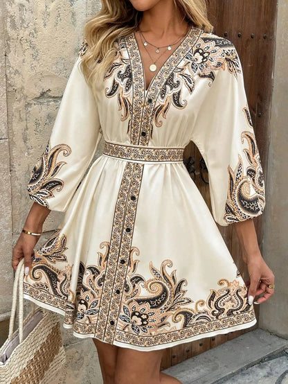 Vestido Corto Elegante Cuello en V Manga Larga