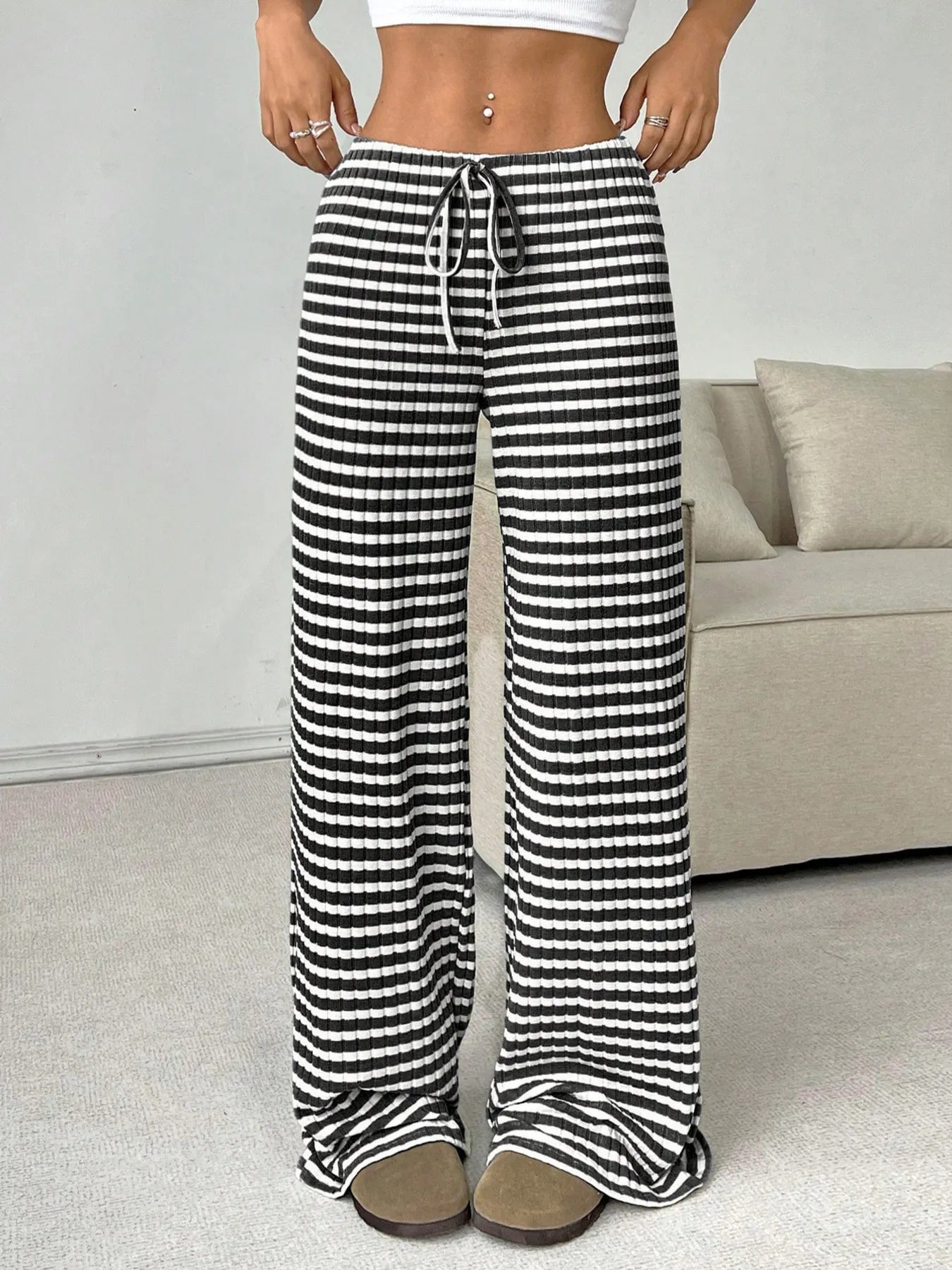 Pantalones Rayados Cómodos con Cinturón