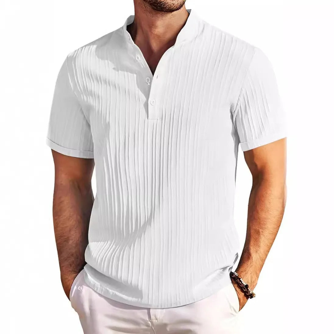 Camisa Hombre Casual Cuello Mao Relajado