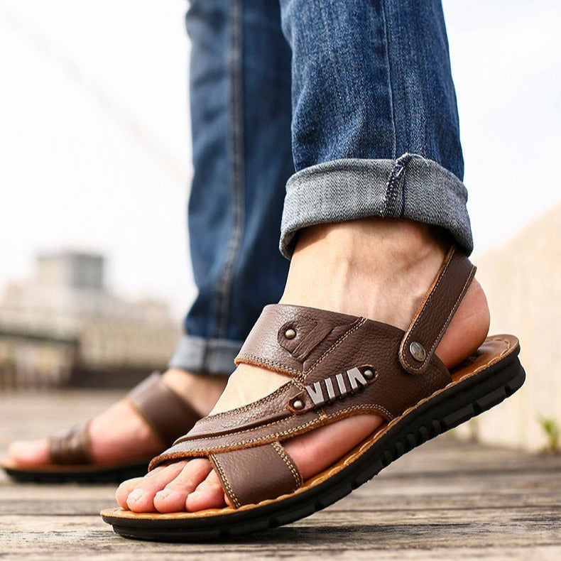 Sandalias Hombre Cuero Auténtico Transpirables