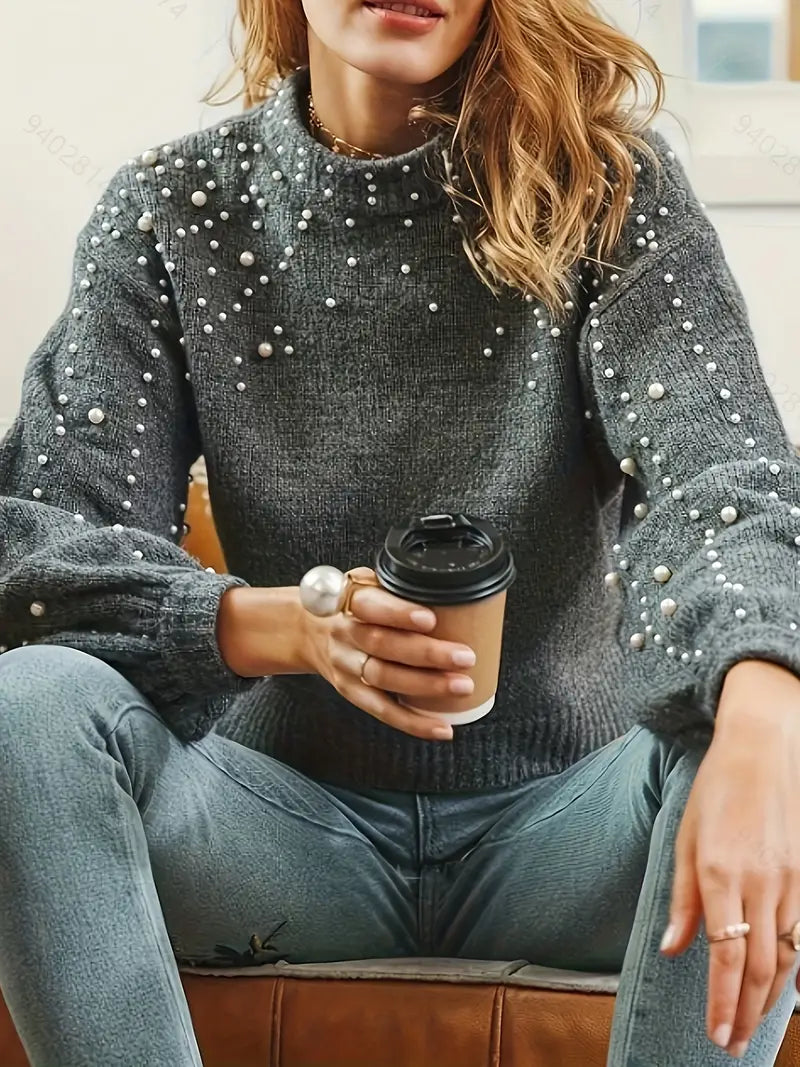Jersey de punto con perlas elegante - Vestiria